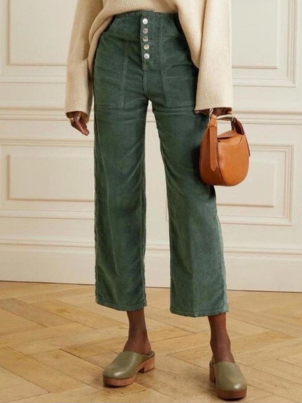 Veronica Beard Crosby Crosby Wide crop Olive Green Corduroy Pants